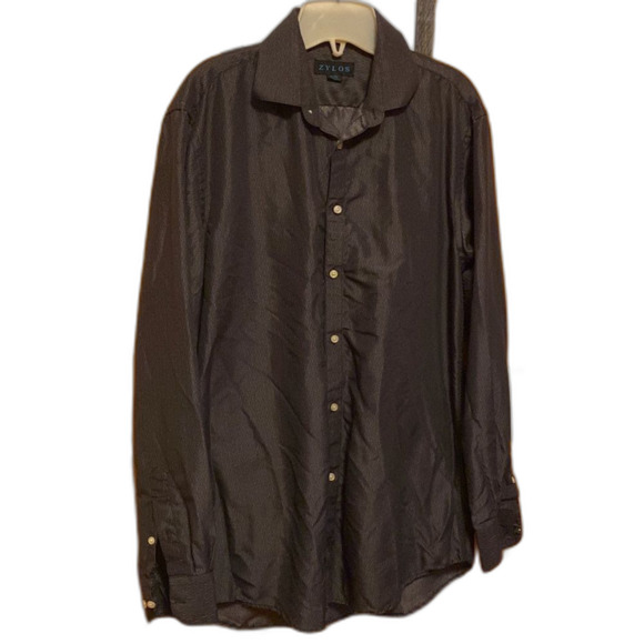 Zylos Mens Funky Print Grey Button Down Dress Shirt Medium 15-15 1/2 - Picture 1 of 7